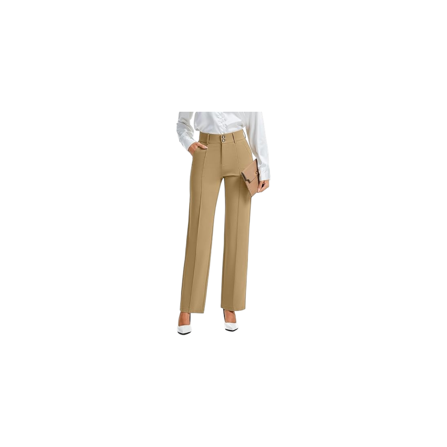 Women's Stretchy Straight Leg Camel Pants
