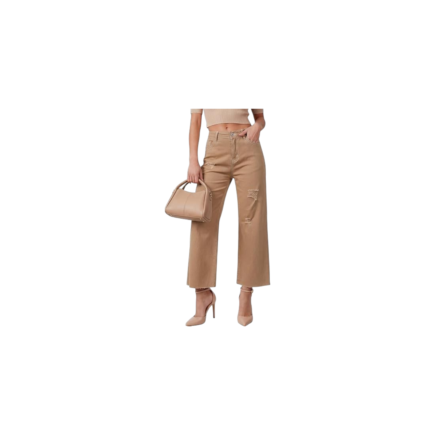 Camel Womens High Waist Baggy Jeans